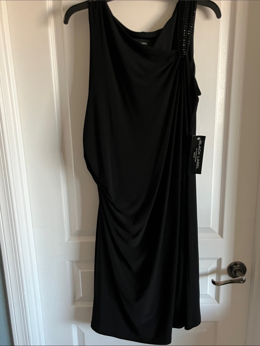 Evan Picone Black Draped One-Shoulder Evening Dress